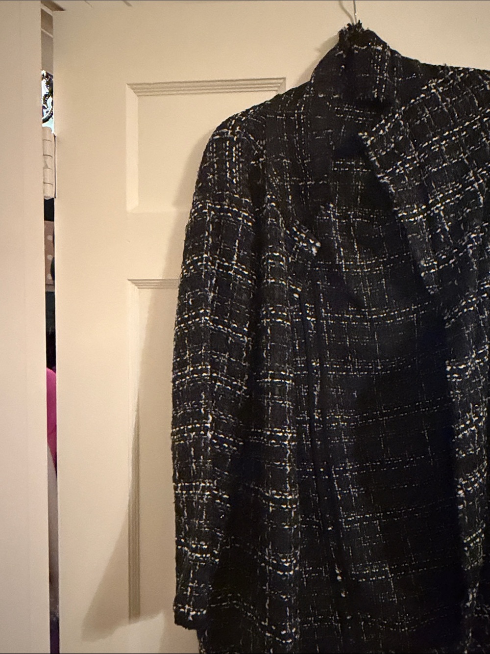 Women's Black Tweed Coat with White Flecking